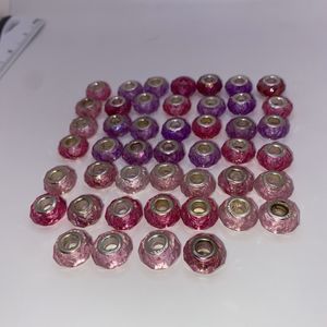 925 Silver Vintage Murano Style Bead Charm 1/2” Lot Transparent Pink Purple